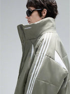 LOSTCTRL Color Block Stripe Puffer Jacket in Mint - On Model