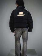 LOSTCTRL Minimalist Nylon Puffer Jacket in Black - On Model