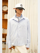 Retro 21 Bamboo Rayon Drop Shoulder Shirt in Sky Blue - On Male Model