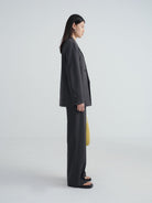 Random Piece Merino Wool Straight Leg Trousers in Gray - On Female Model