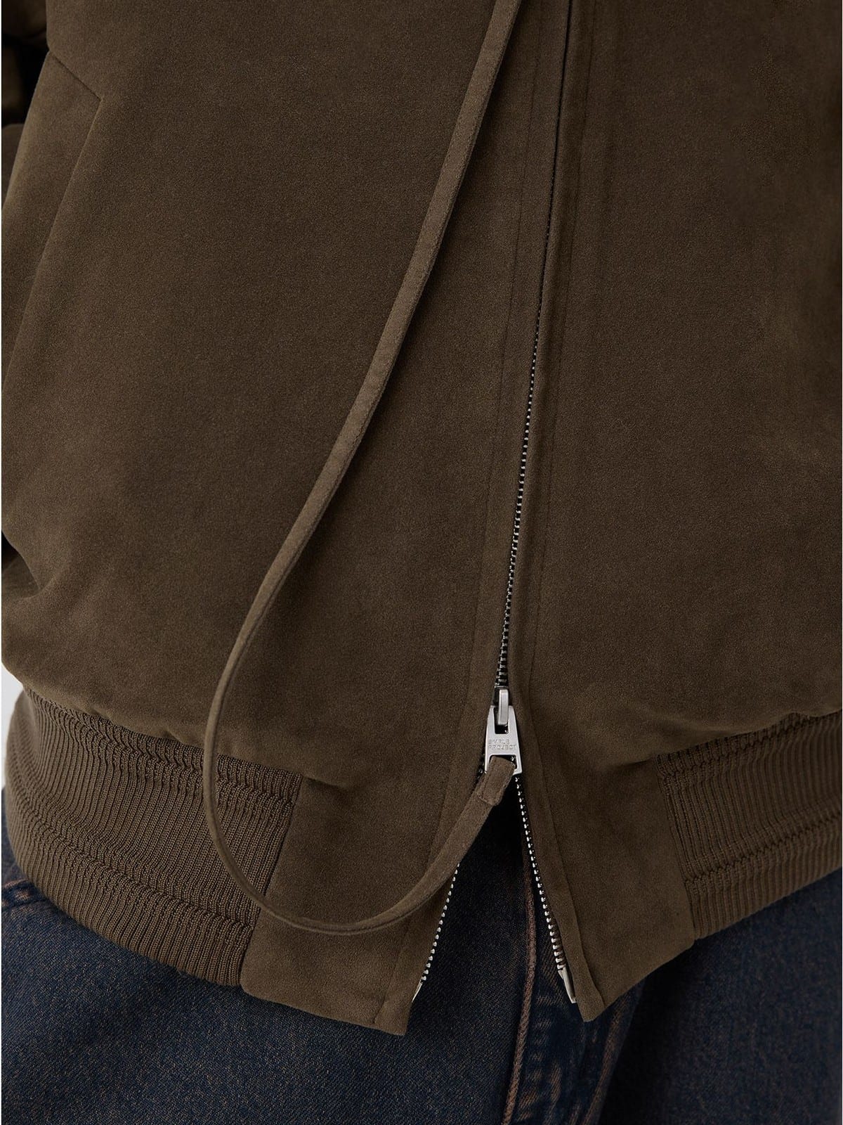SIMPLE PROJECT Suedette Harrington Jacket in Brown - On Model