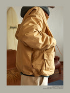 USAGE Corduroy Collar Cotton Fishing Jacket in Beige - On Male Model