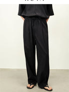 ROYA Linen Blend Drawstring Trousers in Black - On Model