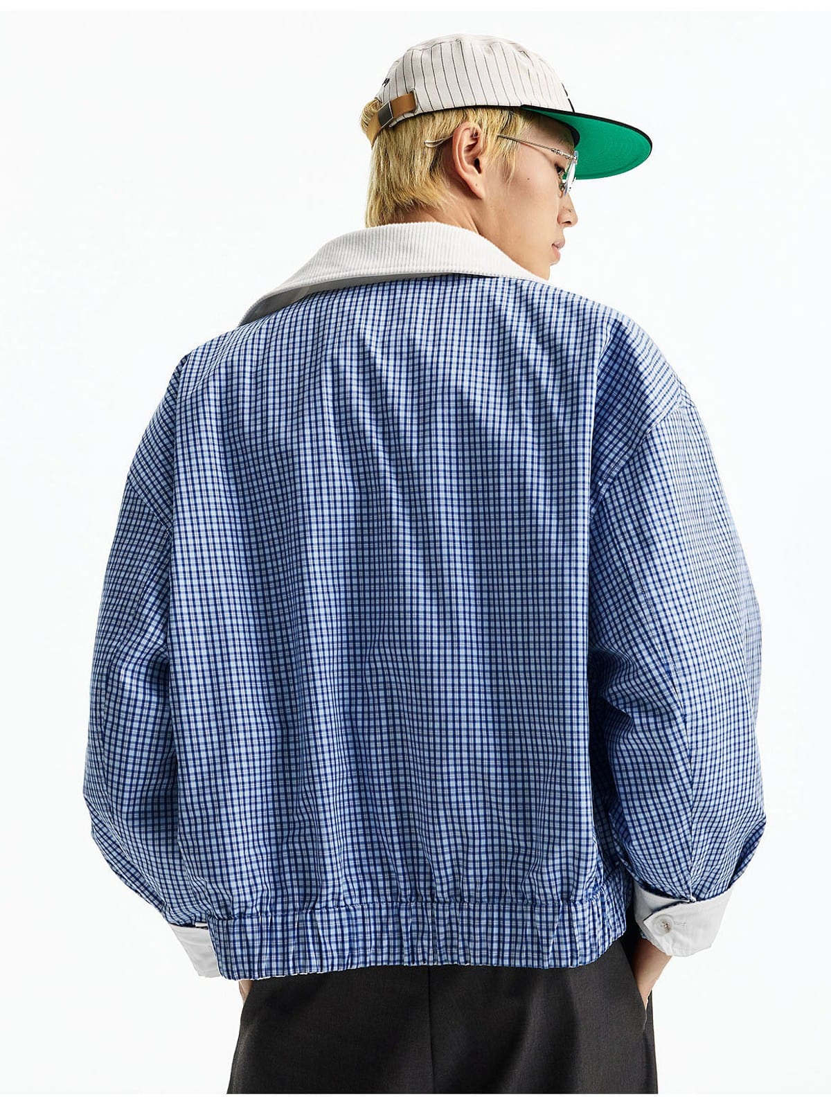 MEDM Reversible Cotton Zip Up Barn Jacket in White - On Model