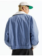 MEDM Reversible Cotton Zip Up Barn Jacket in White - On Model