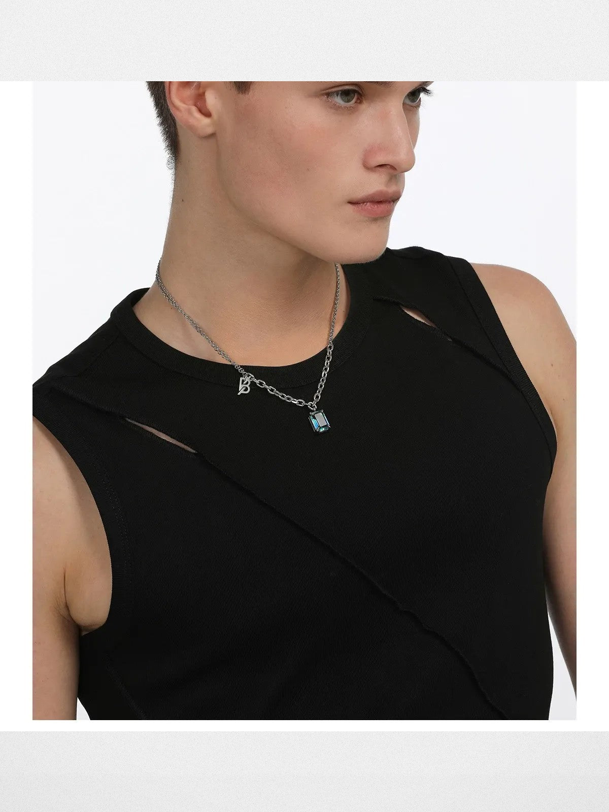 BLACKHEAD Gradient Tourmaline Pendant Necklace in Silver - On Male Model