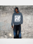 TRIANGLE PROJECT Heavyweight Distressed Graphic Hoodie in Gray - On Male Model
