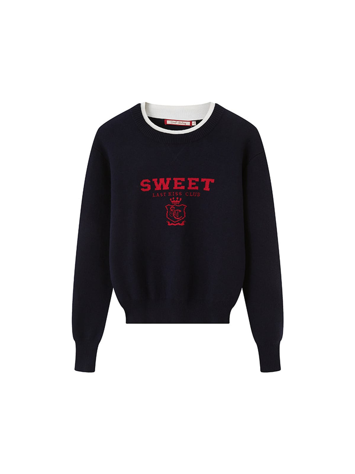 SweetChilling Layered Look Jacquard Crewneck Sweater in Navy Blue