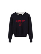 SweetChilling Layered Look Jacquard Crewneck Sweater in Navy Blue