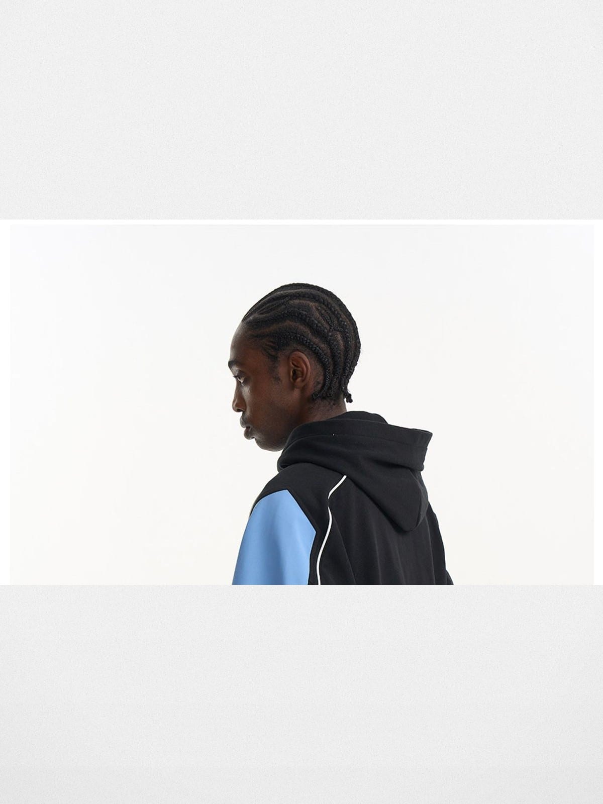BLINDNOPLAN Color Blocked Hooded Track Jacket in Black - On Male Model