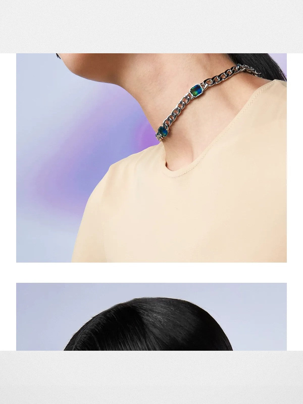 BLACKHEAD Gradient Tourmaline Chain Necklace in Silver - On Model