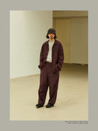 USAGE Textured Cotton Ramie Work Shirt in Purple - On Male Model