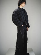 LOSTCTRL Crinkled Down Puffer Jacket in Black - On Male Model