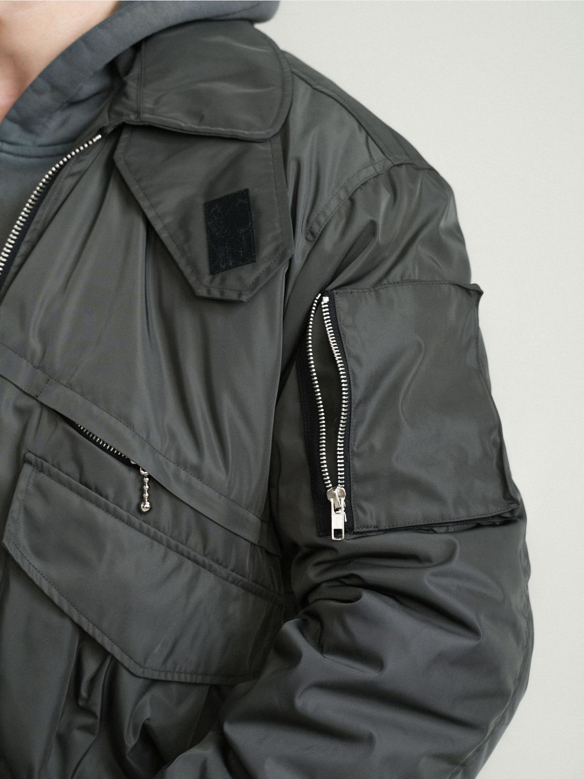 Retro 21 Multi Pocket Thinsulate Bomber in Green - On Male Model