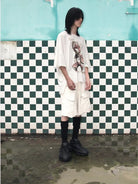 D5ove Sad Bear Graphic Half Sleeve T Shirt in White - On Model