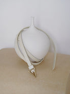 PANLULUPAN Top Grain Leather Triangle Buckle Belt in White - Lifestyle