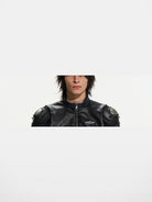 BLINDNOPLAN Cropped Paneled Faux Leather Moto Jacket in Black - On Male Model