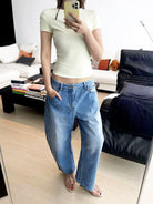 RARELY ALIKE Hourglass Cotton Crew Neck T Shirt in Yellow - On Female Model