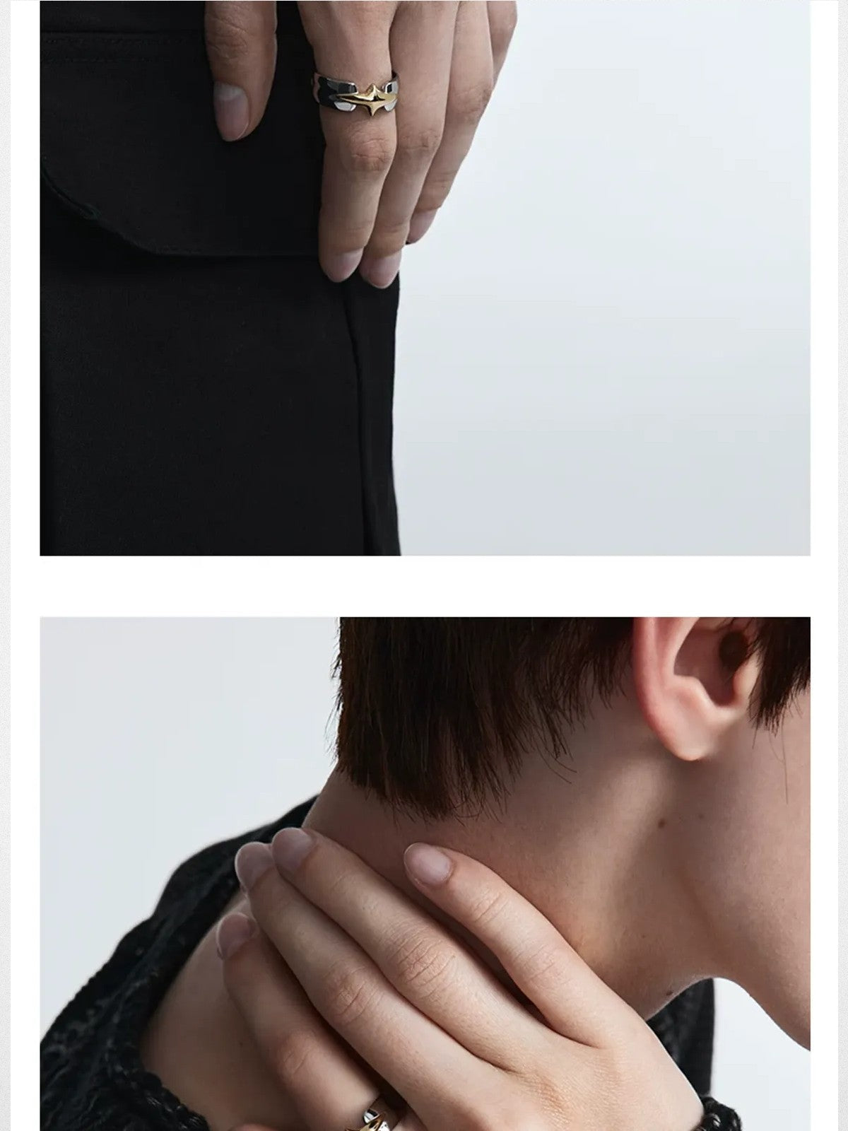 BLACKHEAD Structural Two Tone Star Ring in Gold - On Model