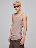 SIMPLE PROJECT Longline Stretch Knit Tank Top in Pink - On Male Model