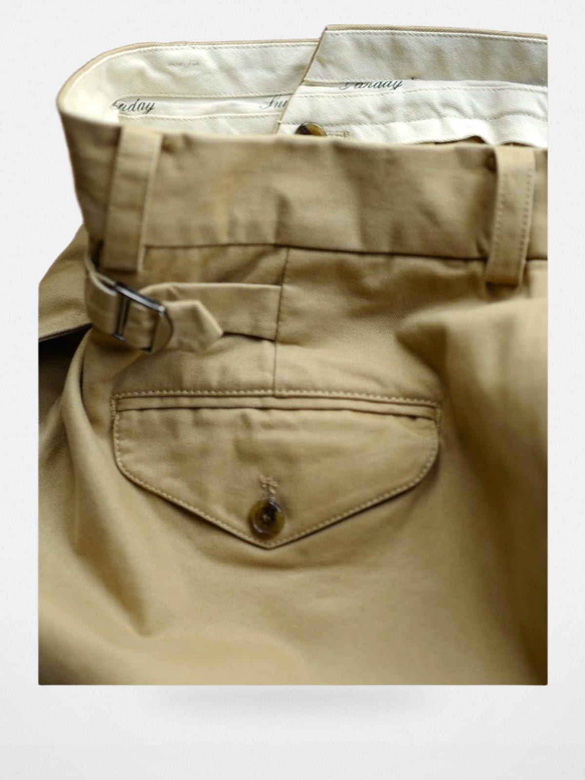 USAGE Pleated Cotton Twill Chinos in Beige - Detail