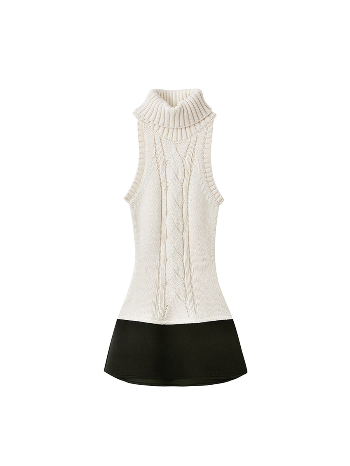 SweetChilling Paneled Cable Knit Turtleneck Dress in White