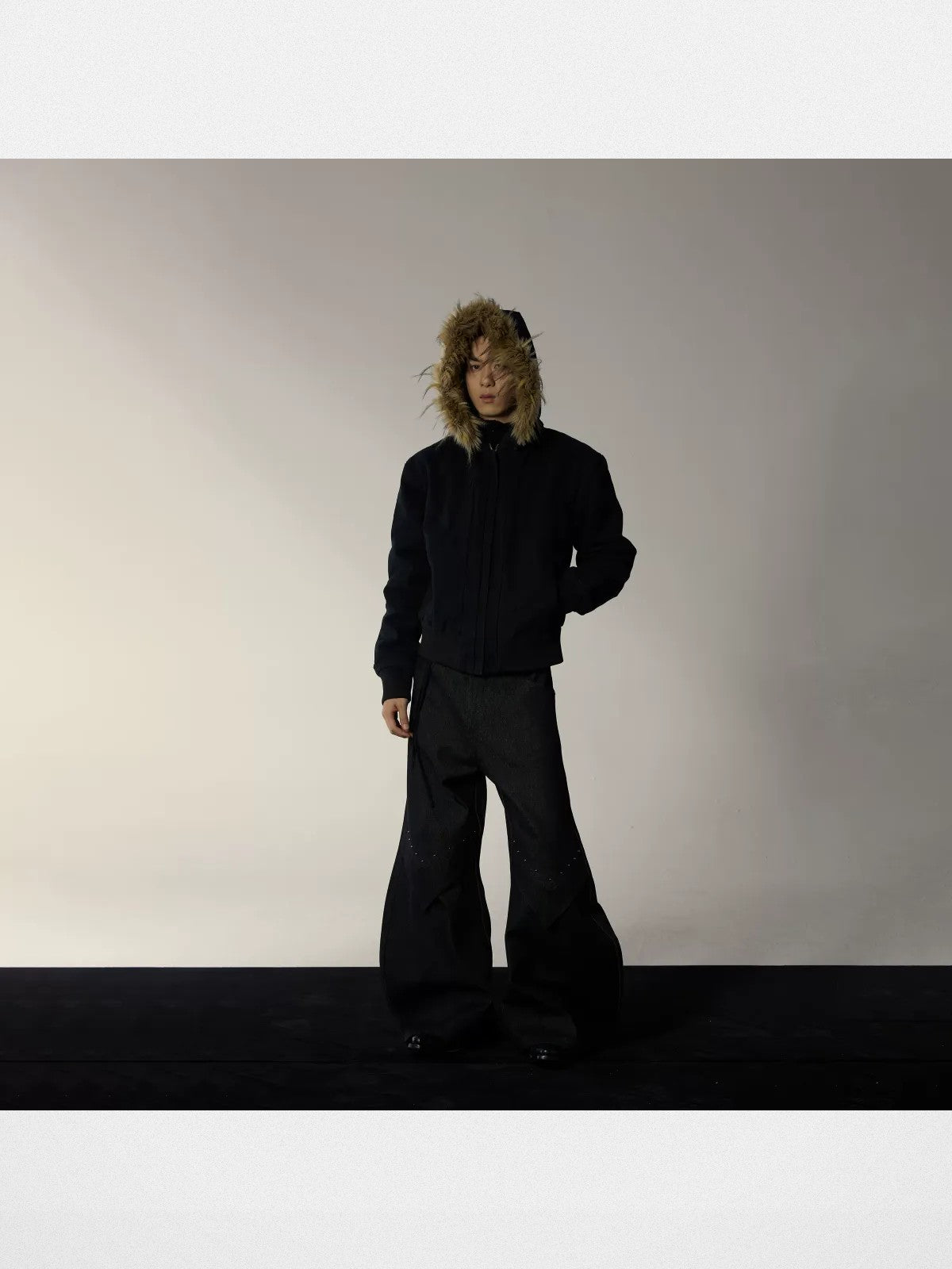 Y OFFICIAL Deconstructed Washed Cotton Jacket in Black - On Male Model