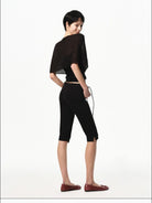 RARELY ALIKE Sheer Knit Cape Camisole Set in Black - On Female Model