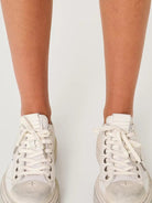 SMFK Distressed Canvas Skate Sneakers in White - On Female Model