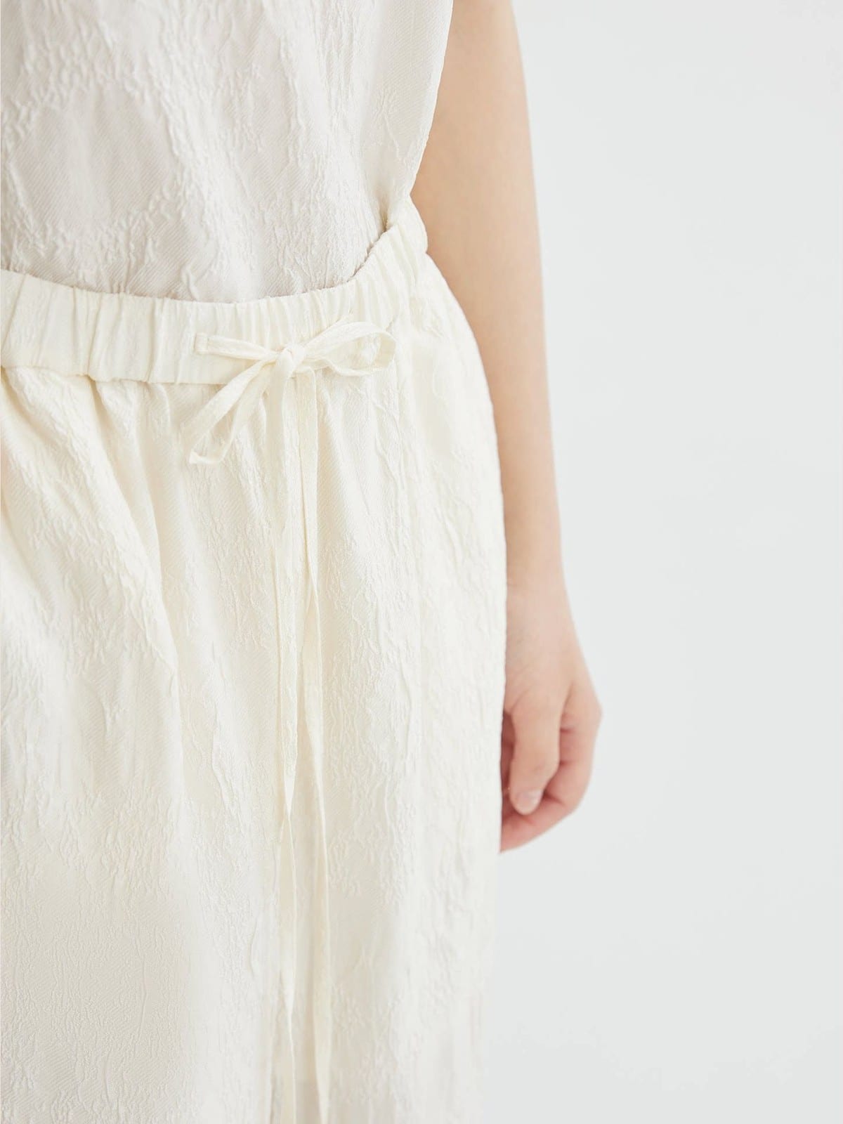 TEASEL Silk Jacquard Top Wide Leg Trousers Set in White - On Model
