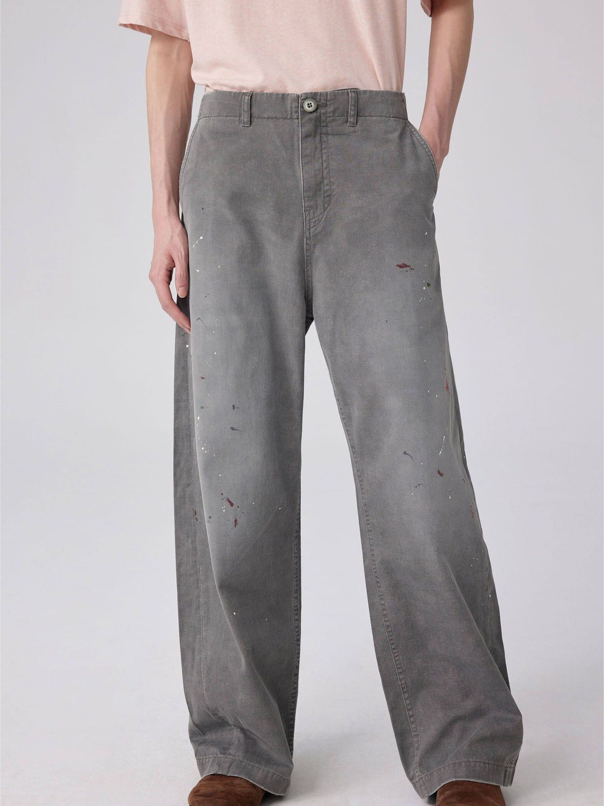 SIMPLE PROJECT Painted Straight Leg Trousers in Gray - On Male Model
