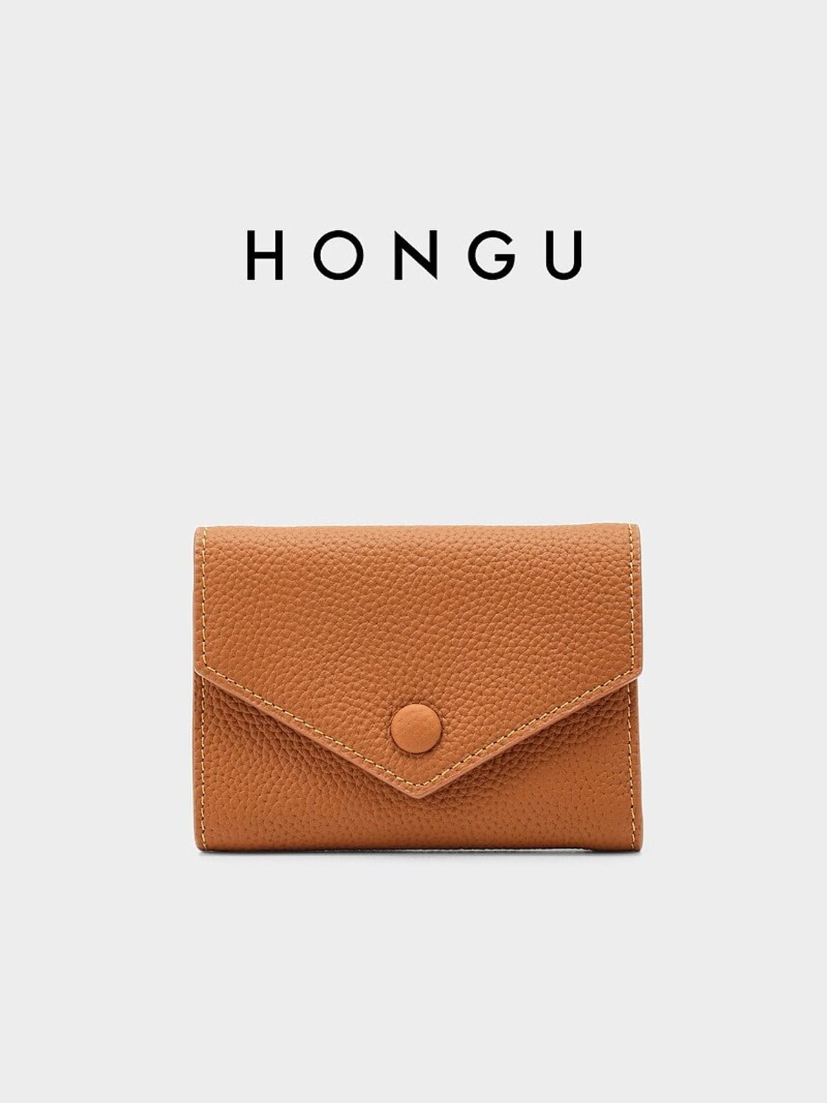 HONGU Cowhide Leather Trifold Wallet in Brown