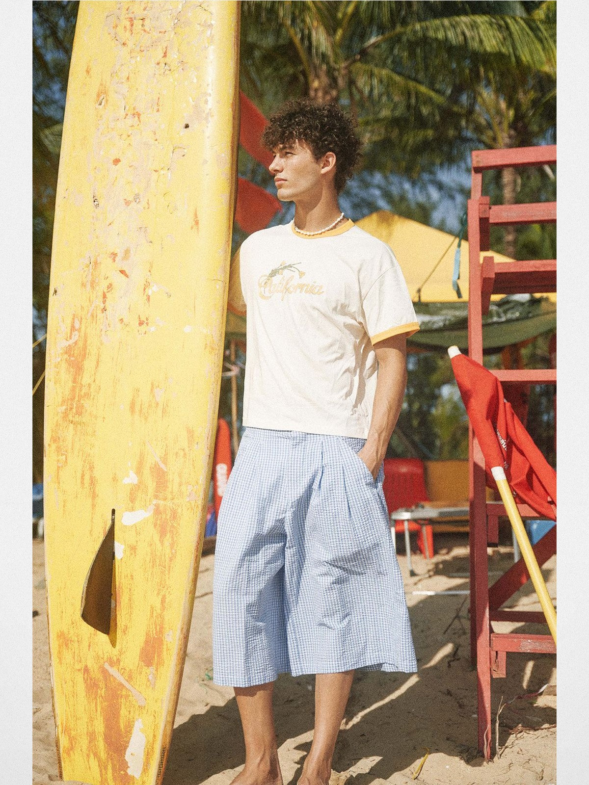 Retro 21 California Graphic Ringer T Shirt in Cream - Lifestyle