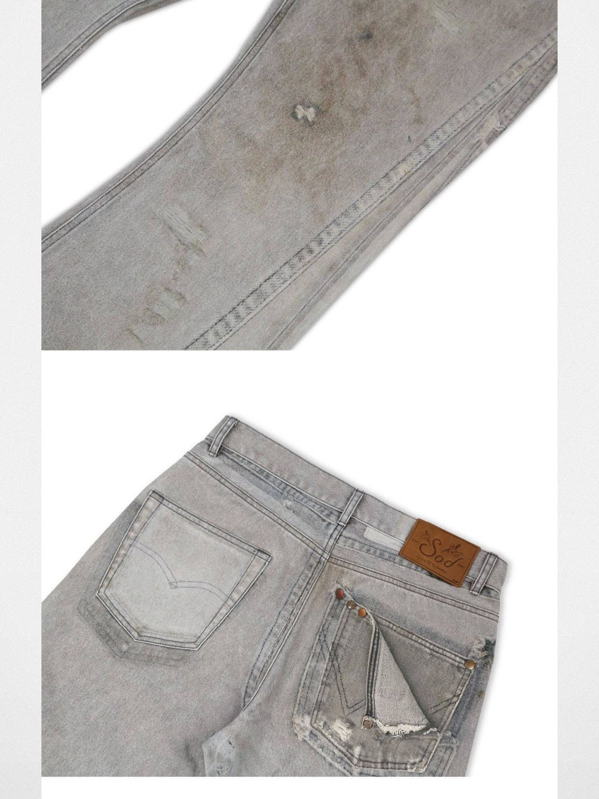 SOD Digital Stain Micro Flare Jeans in Gray - Detail