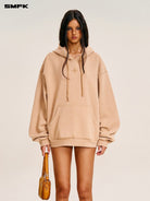 SMFK Vintage Camouflage Cotton Hoodie in Beige - On Female Model