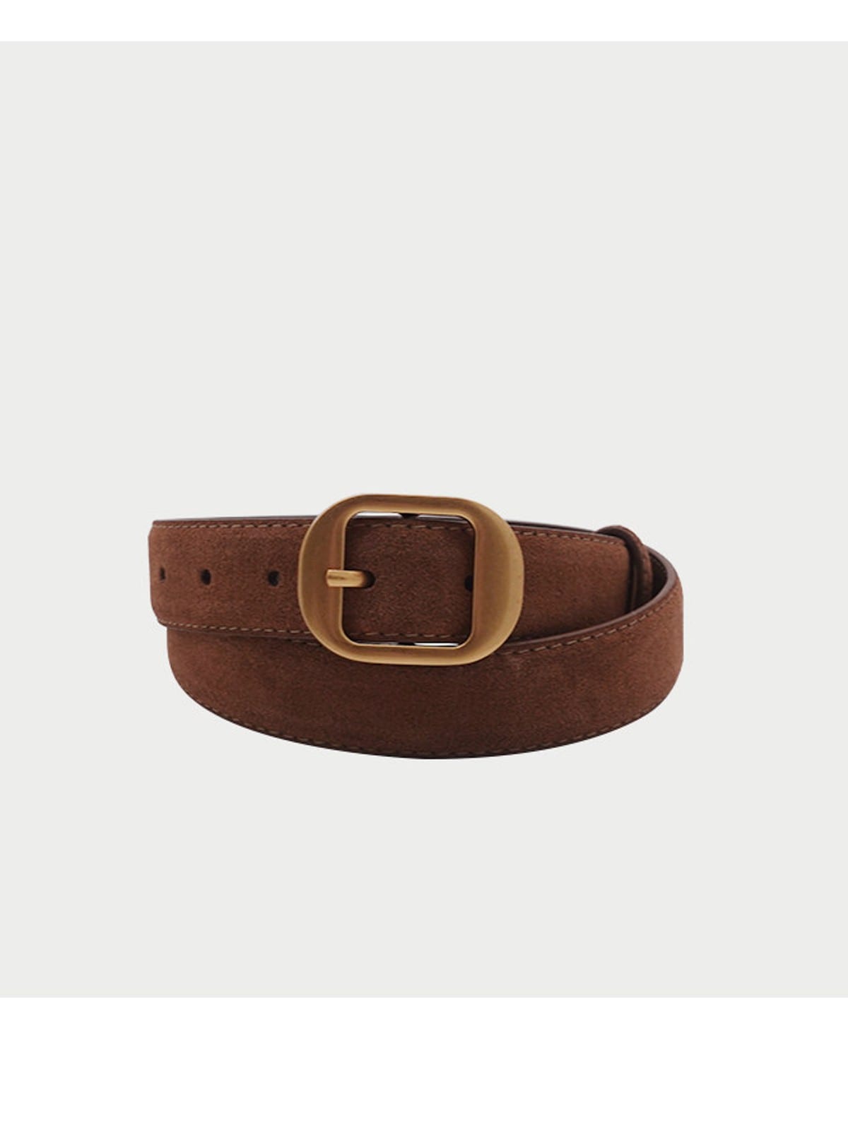 PANLULUPAN Suede Cowhide Belt with Matte Gold Buckle in Brown