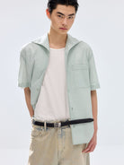 SIMPLE PROJECT Striped One Piece Collar Shirt in Mint - On Male Model