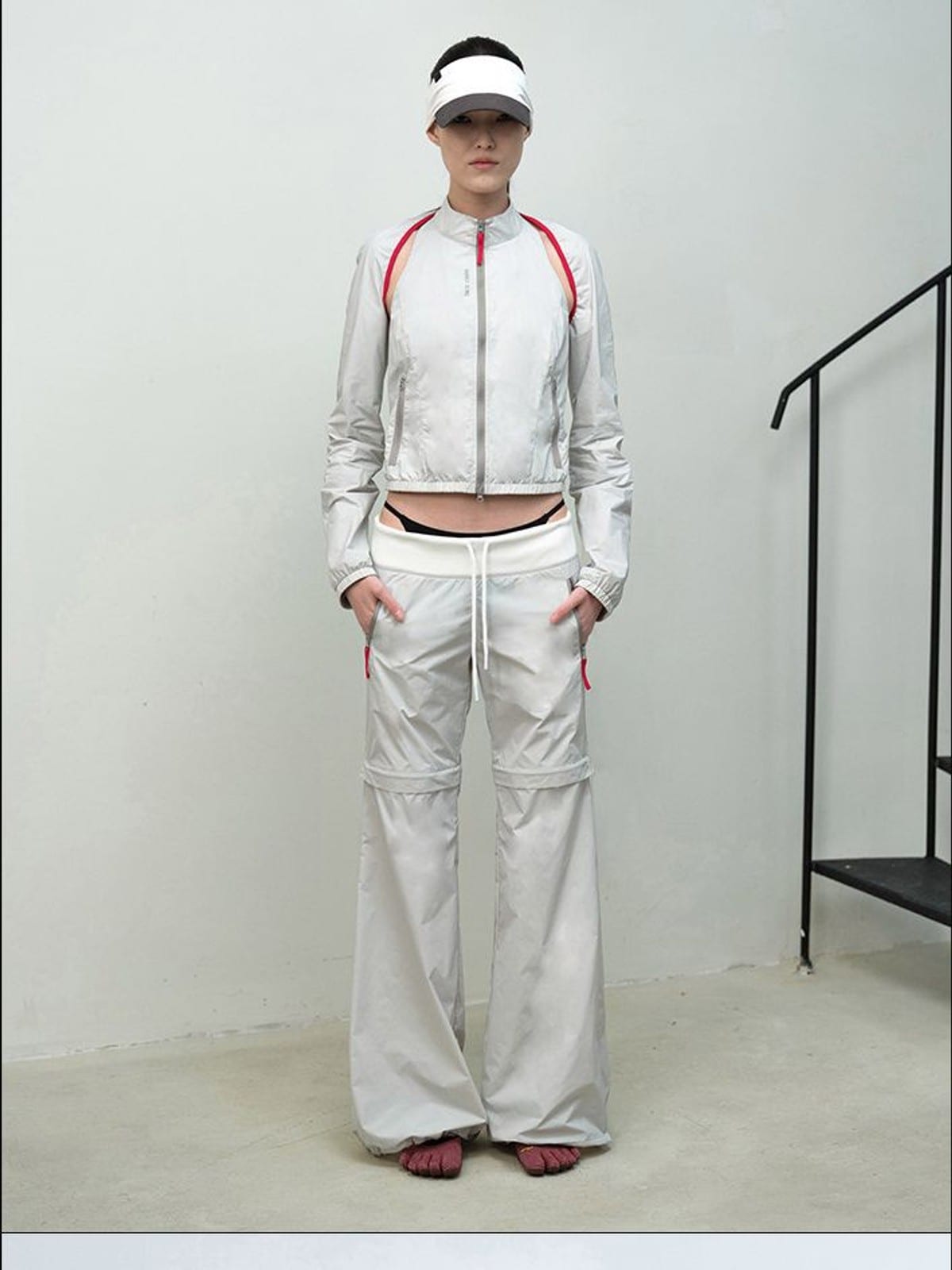 RARELY ALIKE Detachable 2 in 1 Nylon Sports Jacket in Gray - On Female Model