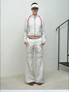 RARELY ALIKE Detachable 2 in 1 Nylon Sports Jacket in Gray - On Female Model