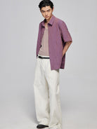 SIMPLE PROJECT Crinkled Straight Leg Trousers in White - On Male Model