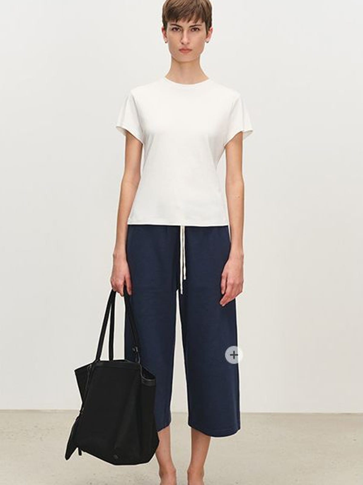 MSBEAST Acetate Cotton Flutter Sleeve T Shirt in White - On Female Model