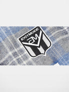 BLINDNOPLAN Paneled Plaid Pullover Hoodie in Blue - Detail