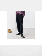 SIMPLE PROJECT Center Seam Cropped Trousers in Black - On Model