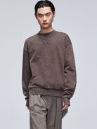 SIMPLE PROJECT Faded Cotton Crewneck Sweatshirt in Gray - On Male Model