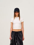 SMFK Washed Cotton Embroidered Baseball Cap in Black - On Female Model