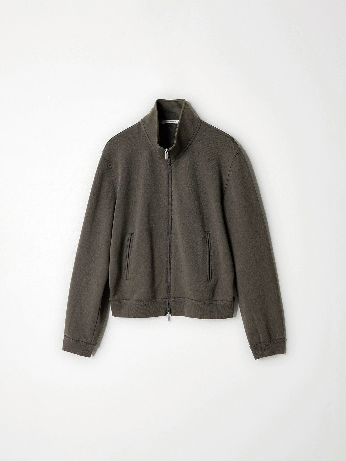 Random Piece Washed Cotton Stand Collar Zip Sweatshirt in Brown