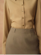TEASEL Worsted Merino Wool Midi Skirt in Olive - On Model