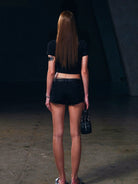 SMFK Ribbed Cotton Blend Cropped T Shirt in Black - On Female Model