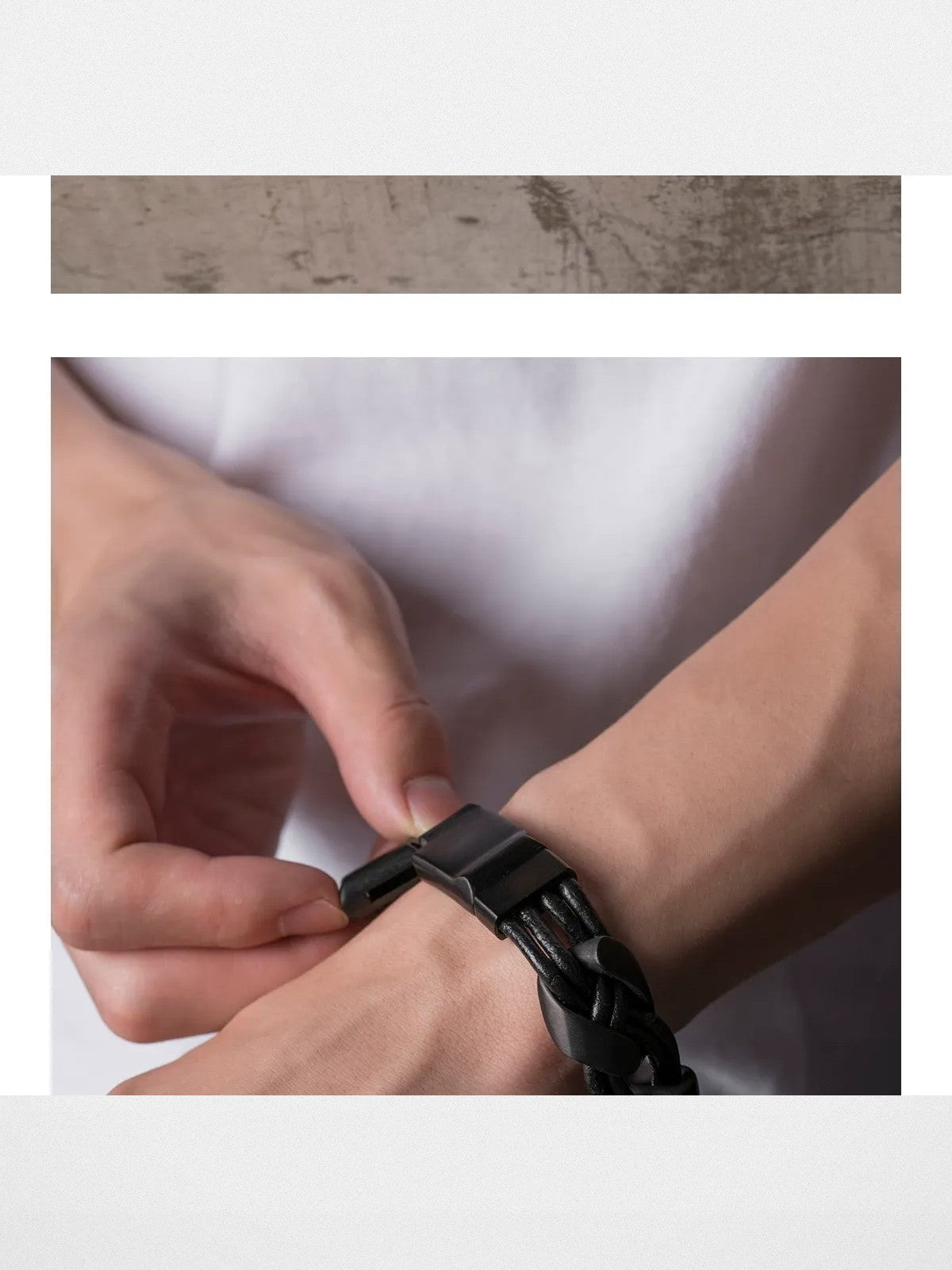 BLACKHEAD Braided Cowhide Steel Bracelet in Black - On Male Model