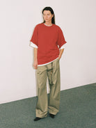 Random Piece Cotton Drop Shoulder T Shirt in Red - On Female Model